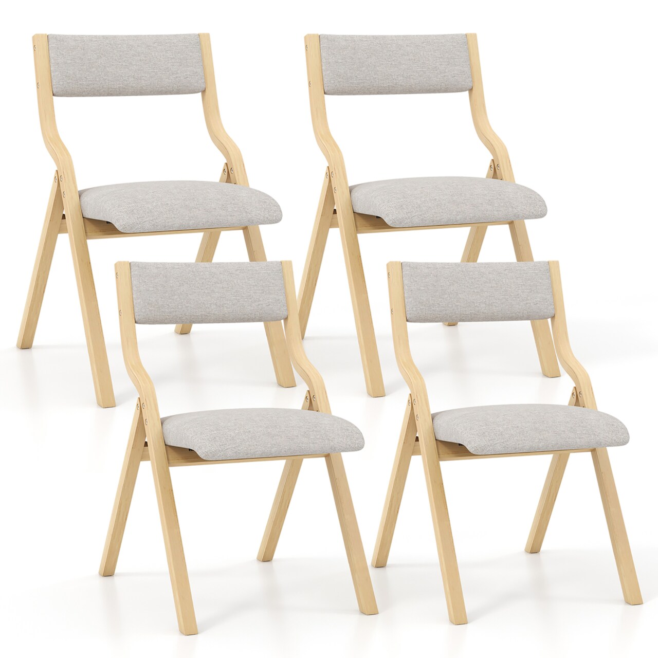Folding Dining Chairs Set Of 4 Wooden Table Chairs W/ Padded Seat Modern Grey And Natural